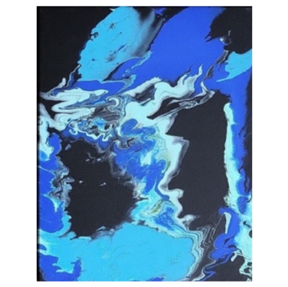 Hand Crafted Black and Blue Abstract Design 11x14 Inches Canvas Painting - Picture 2 of 4